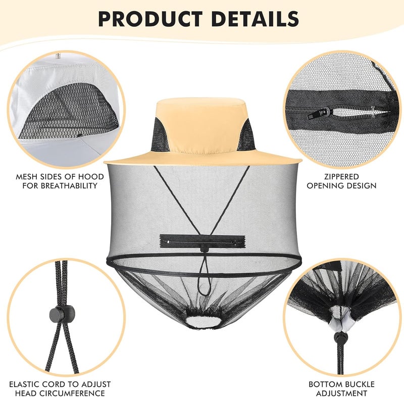 Sureio 6 Pcs Mosquito Net Hat with Zipper, Sun Netting Cap Beekeeping Fly Protection Mesh Mask Hat Mosquito Face Cover for Men Women Outdoor Lovers Fishing Hiking Gardening Camping Beekeeping - Image 4